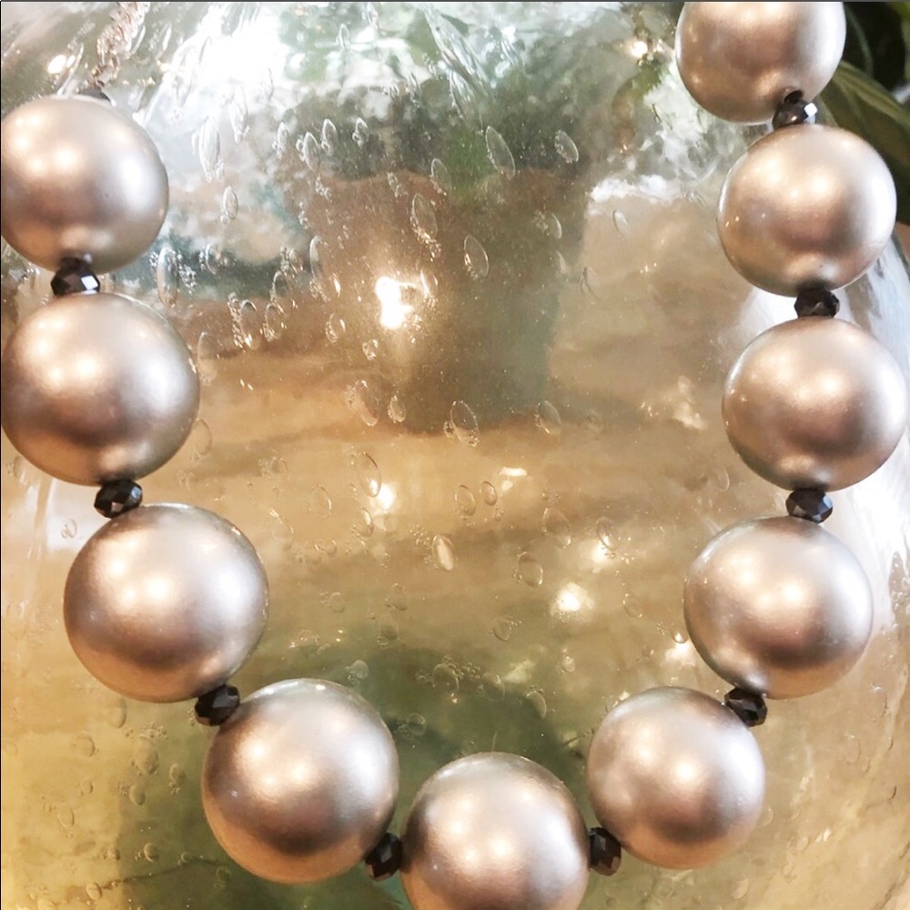 Bold silver wood bead statement necklace